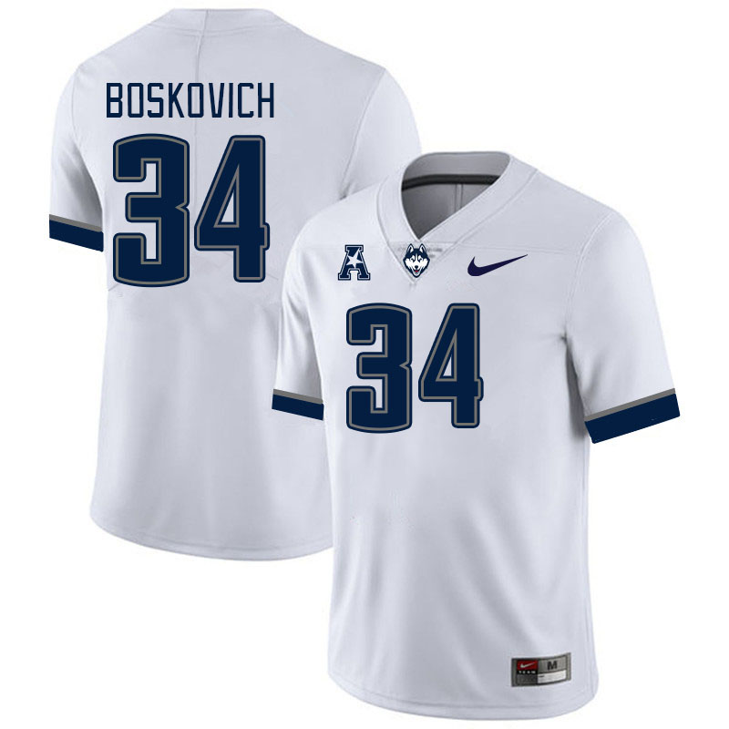 Men #34 Carter Boskovich Uconn Huskies College Football Jerseys Stitched-White
